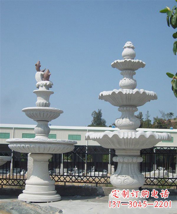 湖北汉白玉简约三层喷泉雕塑