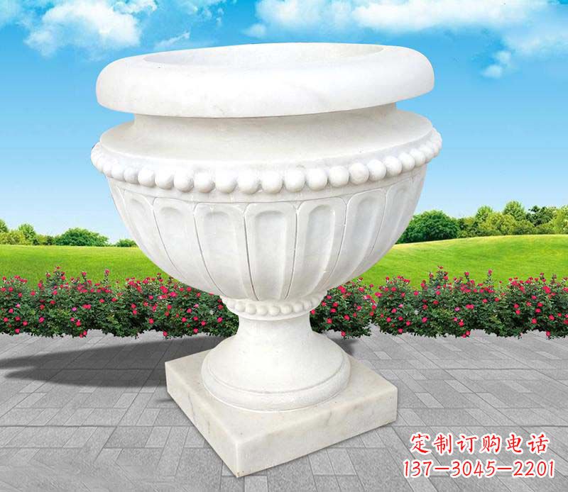 湖北汉白玉景观花盆雕塑
