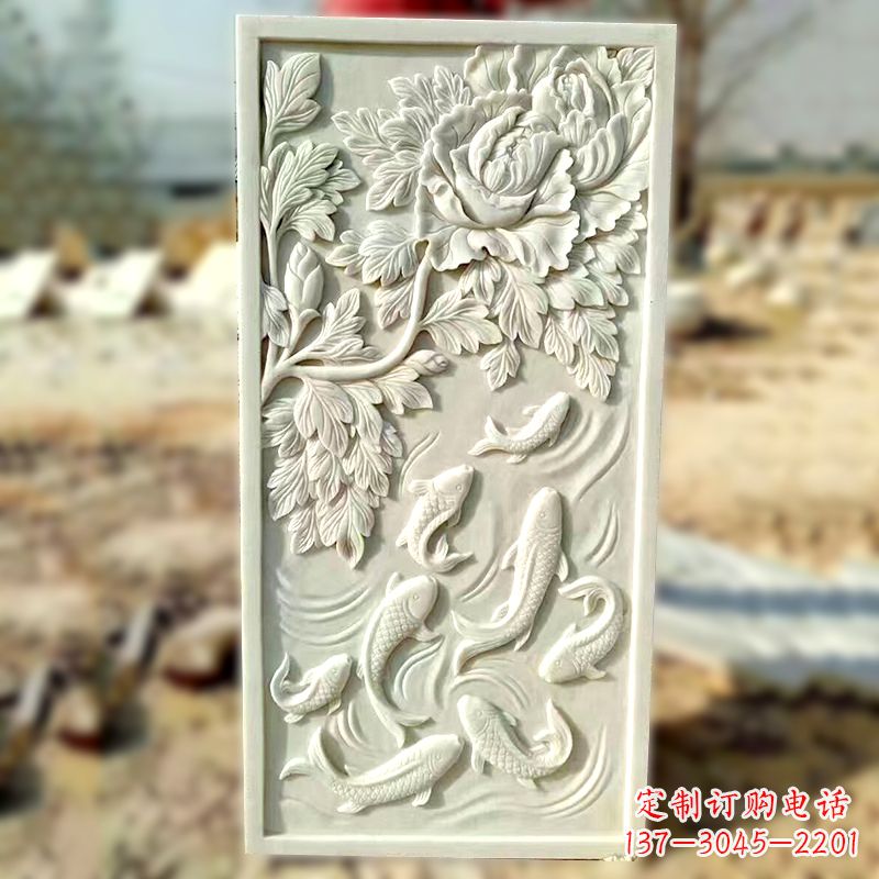 湖北汉白玉鲤鱼浮雕，精美彰显睿智之美