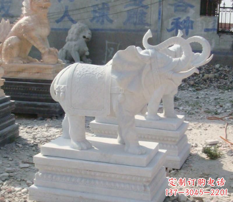 湖北汉白玉卷鼻喷水大象
