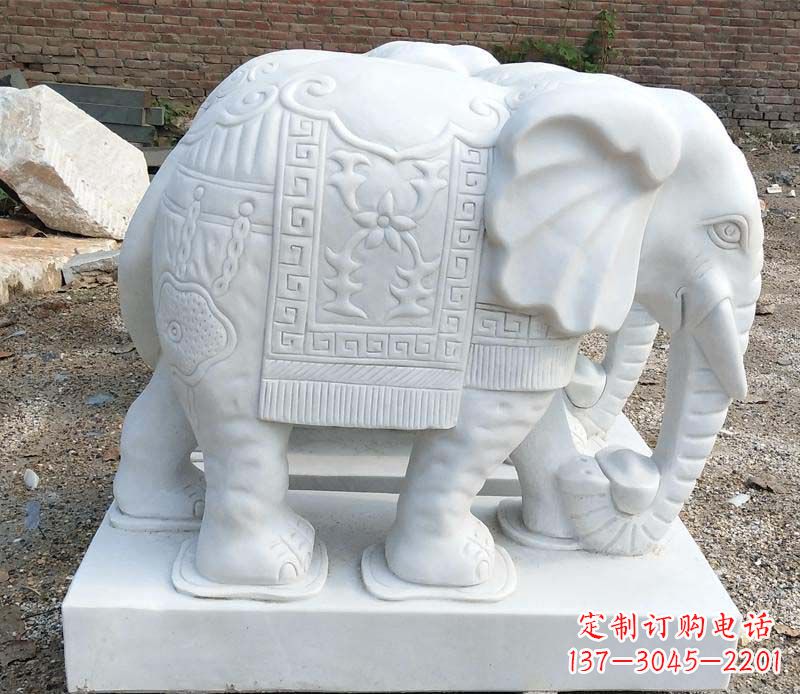 湖北汉白玉卷鼻大象雕塑