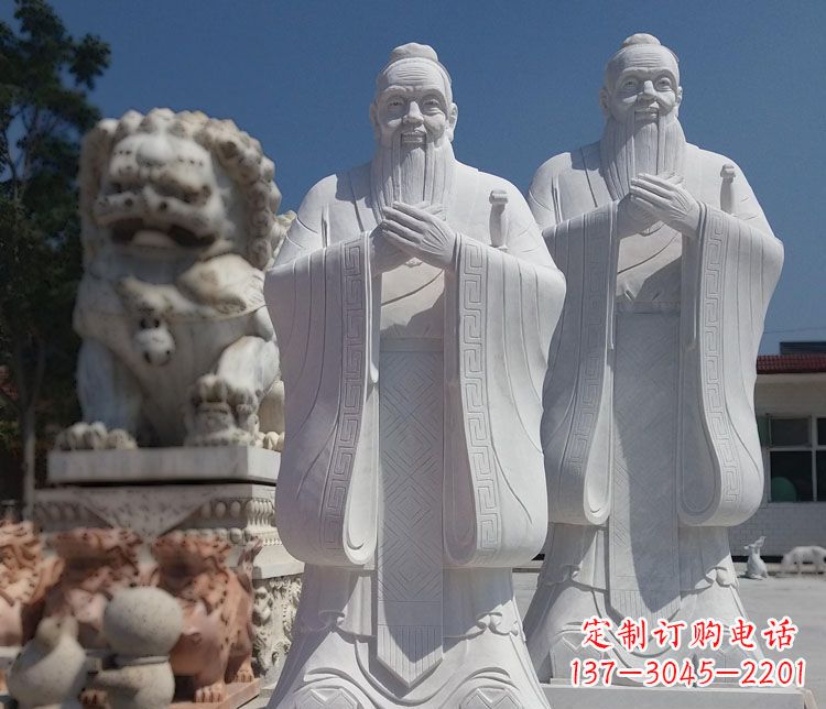 湖北汉白玉孔子校园古代名人石雕_1