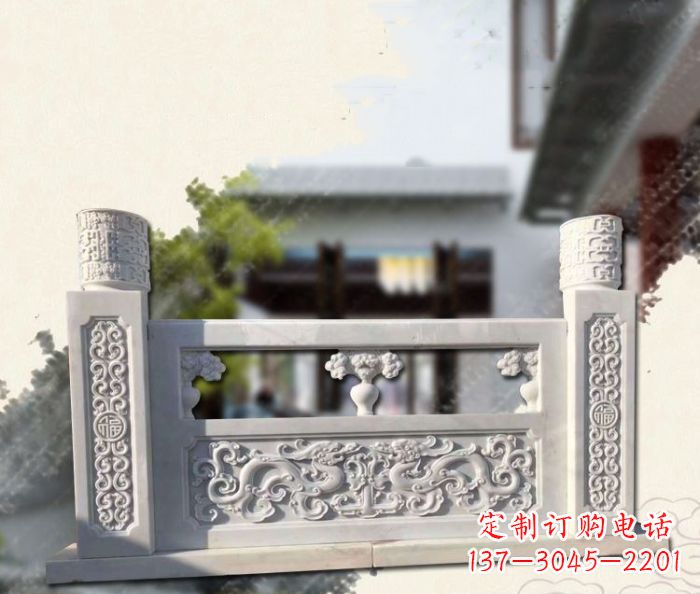 湖北汉白玉龙石浮雕栏板