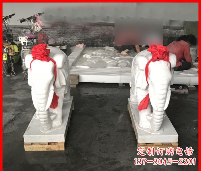 湖北汉白玉雕刻招财小象,让你的家门口更加灵气