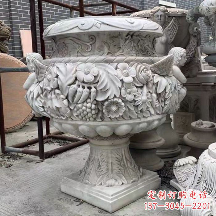 湖北汉白玉欧式人物花盆石雕
