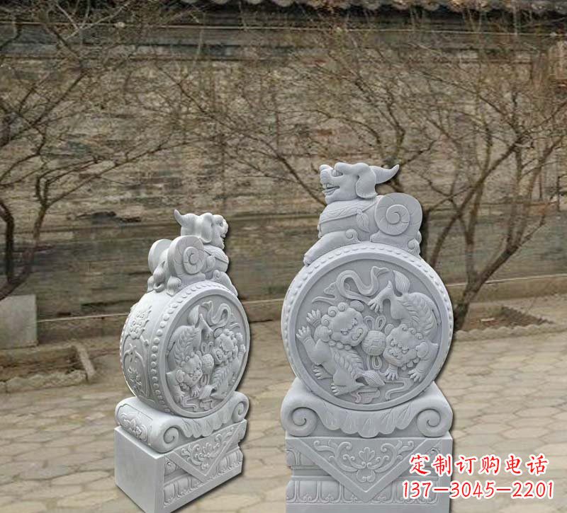 湖北汉白玉貔貅门墩