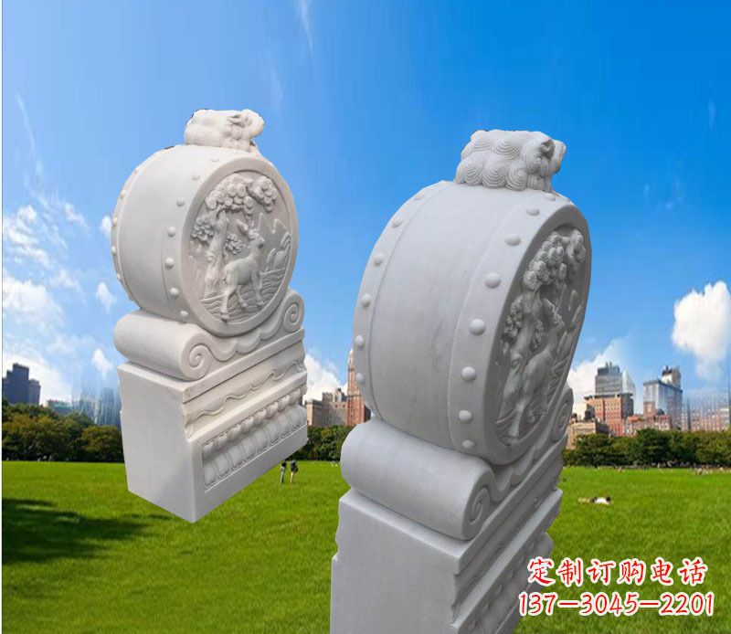 湖北汉白玉辟邪门墩雕塑
