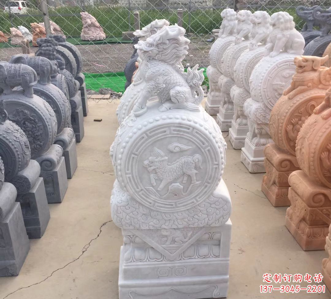 湖北汉白玉麒麟狮子抱鼓石