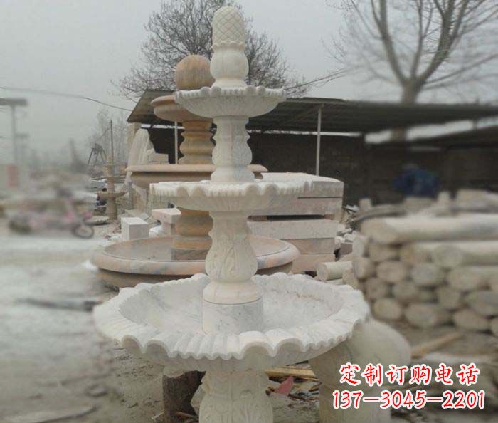 湖北汉白玉三层别墅小型喷泉石雕,让你的空间更加优雅