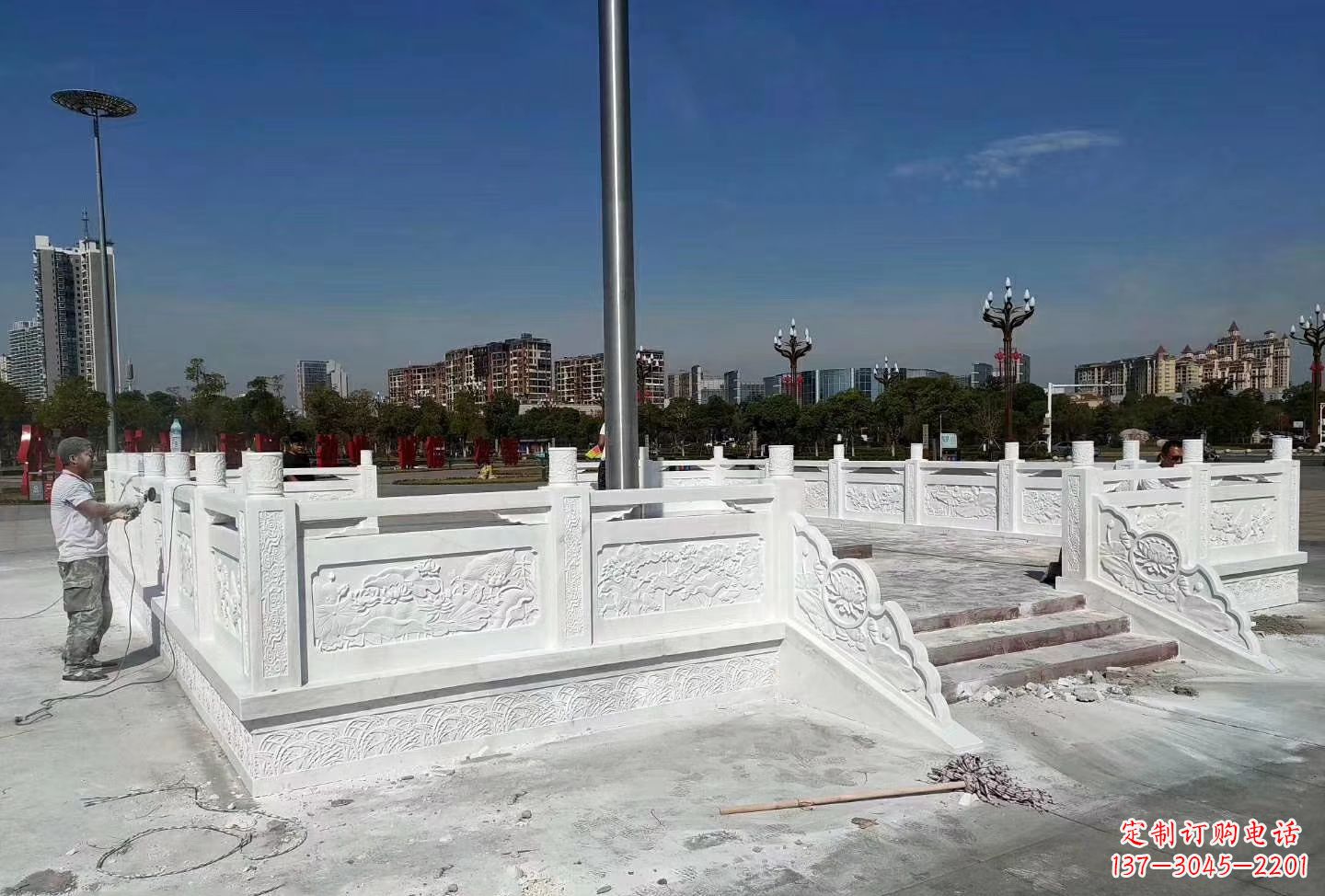 湖北汉白玉升旗台 广场校园石雕栏板雕塑