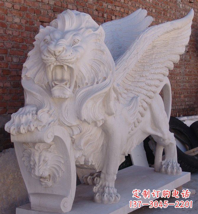 湖北汉白玉圣马可飞狮石雕，精致品质保证