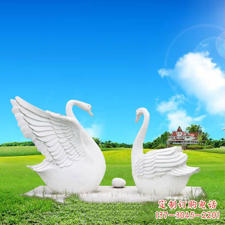 湖北精美石雕天鹅情侣动物雕塑摆件
