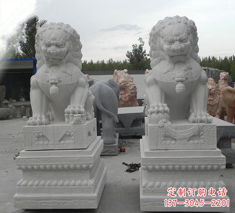 湖北汉白玉守门狮子雕塑