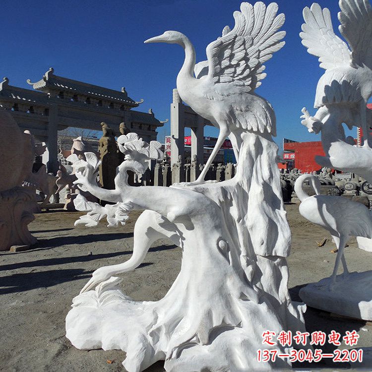 湖北汉白玉仙鹤景观石雕,让你的空间充满灵动之美