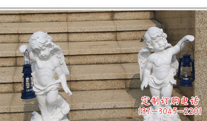 湖北领雕塑-汉白玉小天使公园西方人物路灯石雕