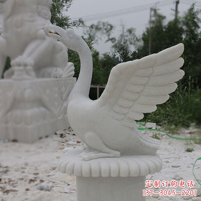 湖北精致优雅的汉白玉天鹅喷水雕塑