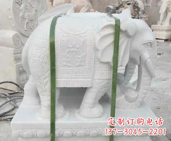 湖北汉白玉招财大象石雕 (2)