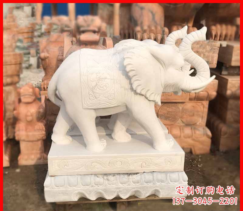 湖北汉白玉招财大象石雕 (4)