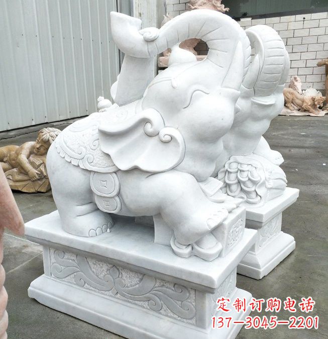 湖北汉白玉招财如意小象石雕