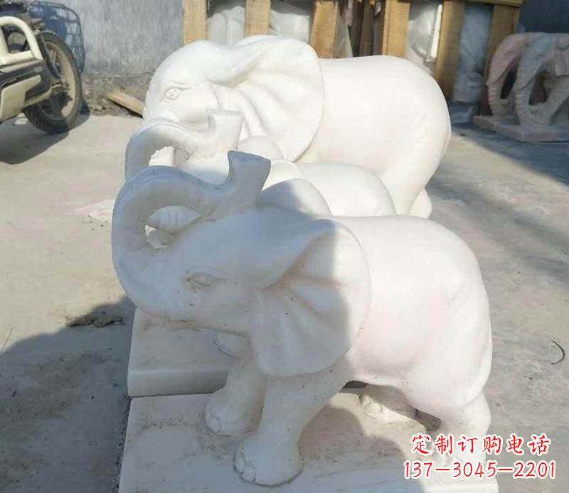 湖北汉白玉招财小象雕塑