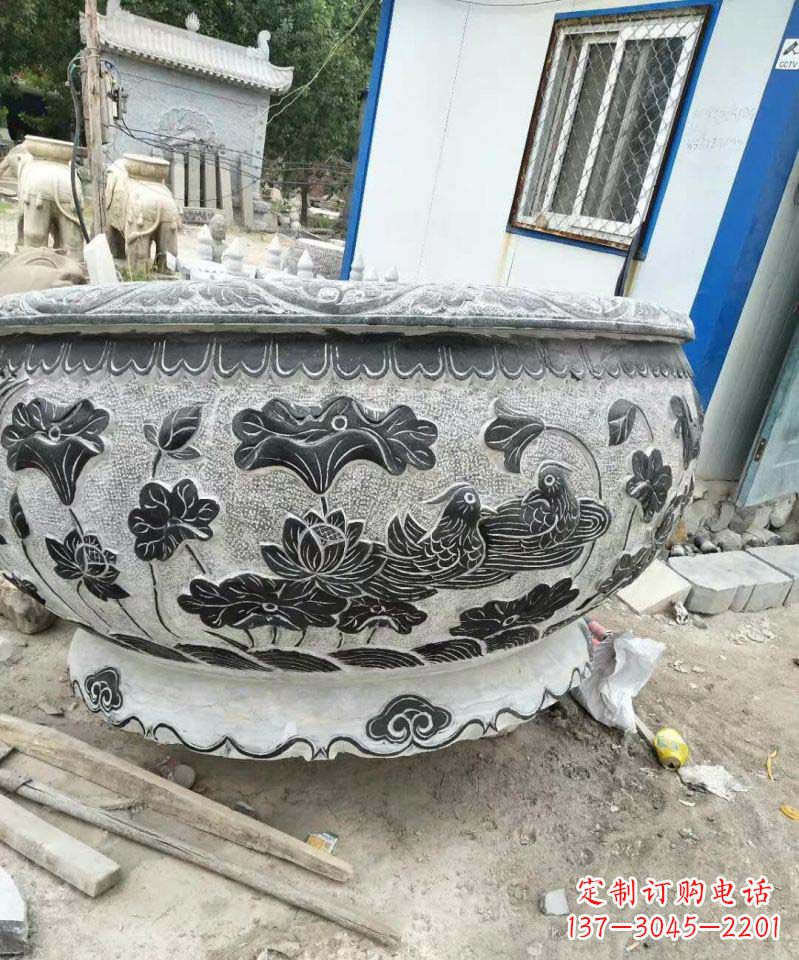 湖北荷花石雕水缸,给你安静的空间