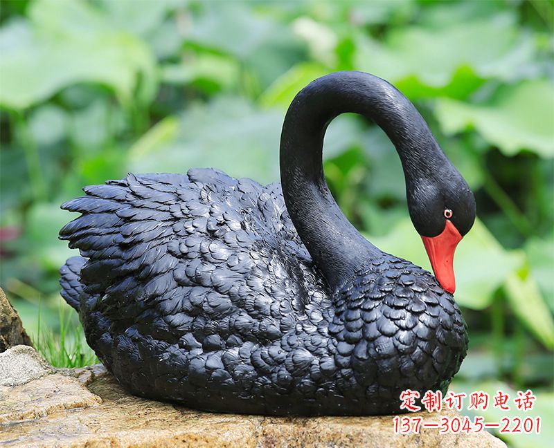 湖北玻璃钢黑色曲颈天鹅雕塑