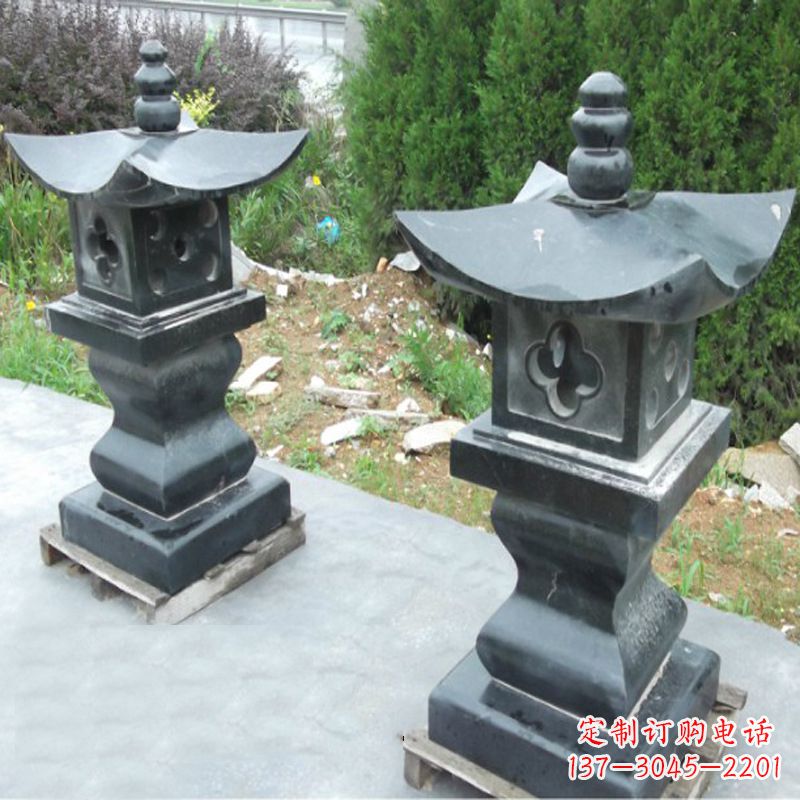 湖北黑曜石中式石雕灯笼