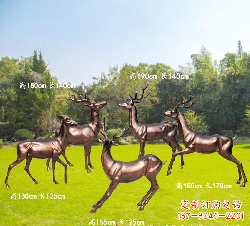湖北红铜鹿精美雕塑，立体栩栩如生