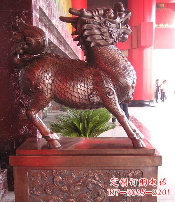 湖北红铜麒麟神兽铜雕
