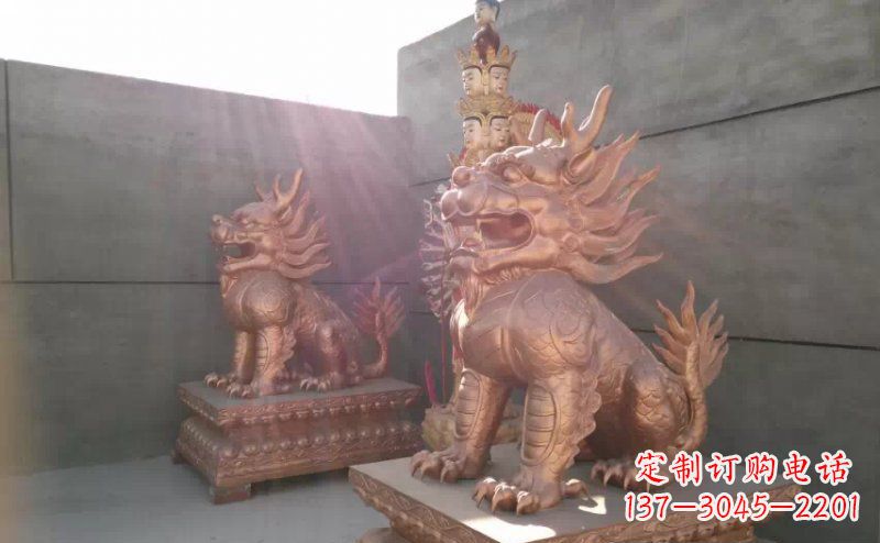 湖北红铜麒麟古代神兽铜雕