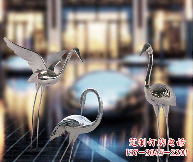 湖北精致镜面不锈钢仙鹤雕塑