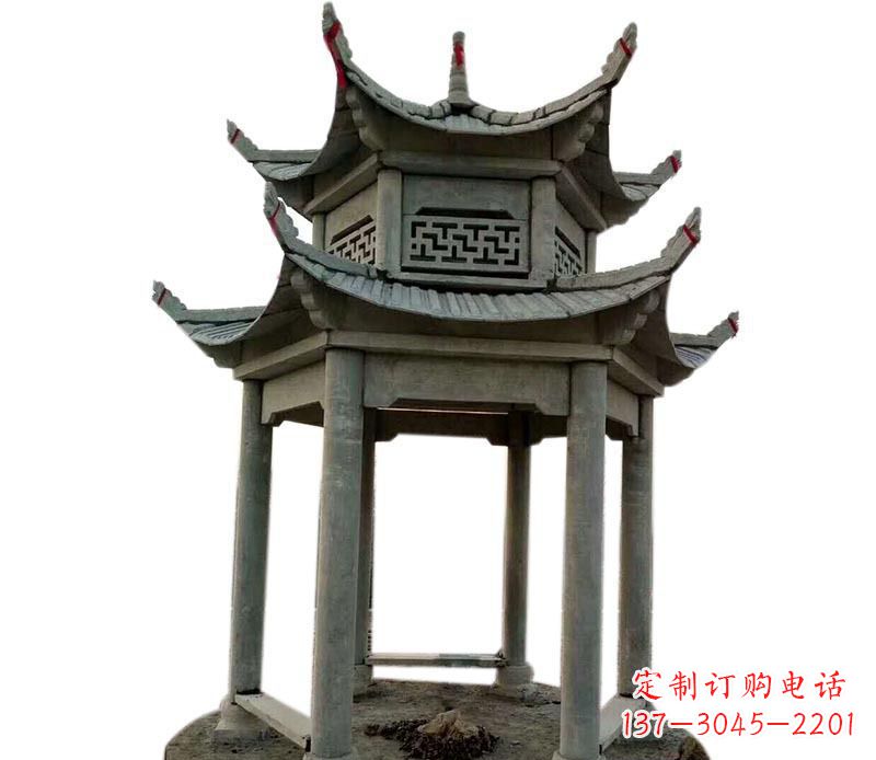 湖北传统双层六角凉亭石雕