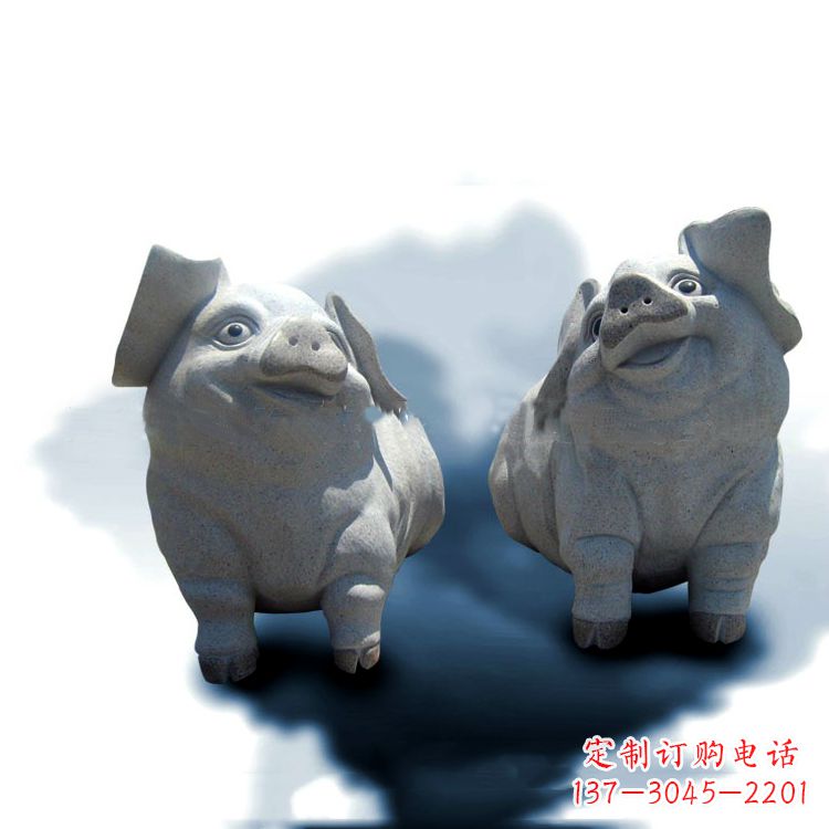 湖北花岗岩石雕猪-可爱的福猪生肖动物雕塑