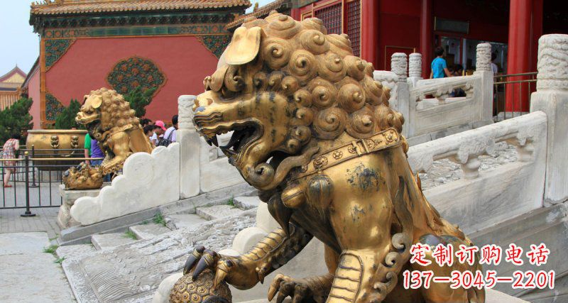 湖北黄铜狮子故宫狮雕塑,高端定制艺术品