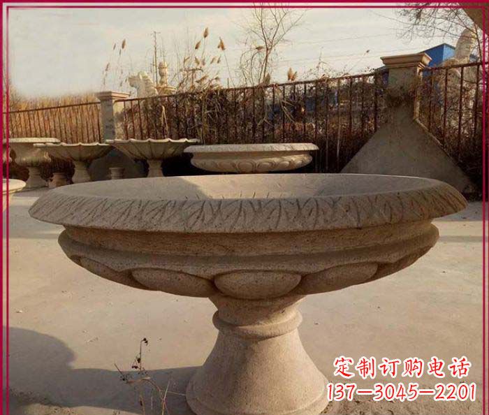 湖北黄锈石花盆雕塑,让花园更加美丽