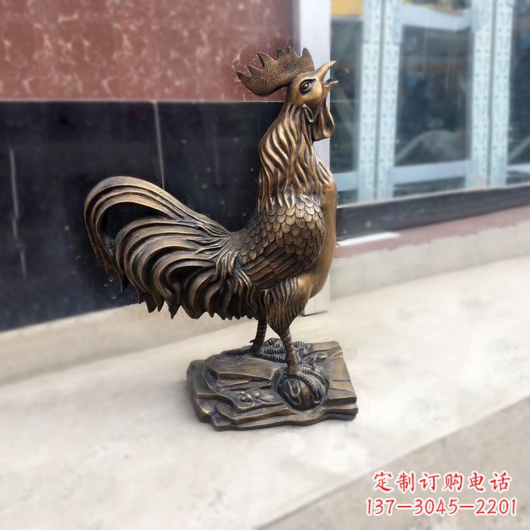 湖北金鸡报晓生肖动物纯铸铜雕塑