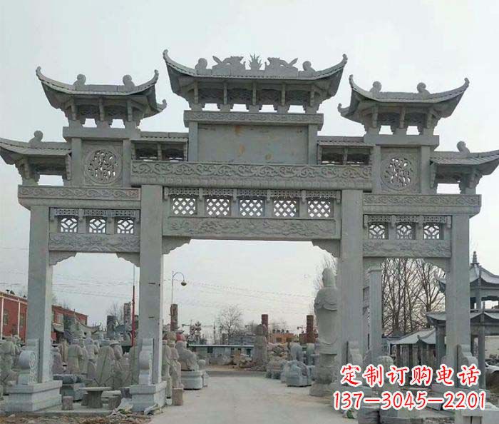 湖北三门牌坊石雕,精美汉风石雕装饰景区