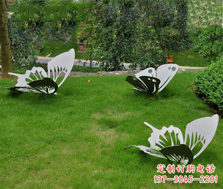 湖北镜面不锈钢蝴蝶公园草坪动物雕塑摆件