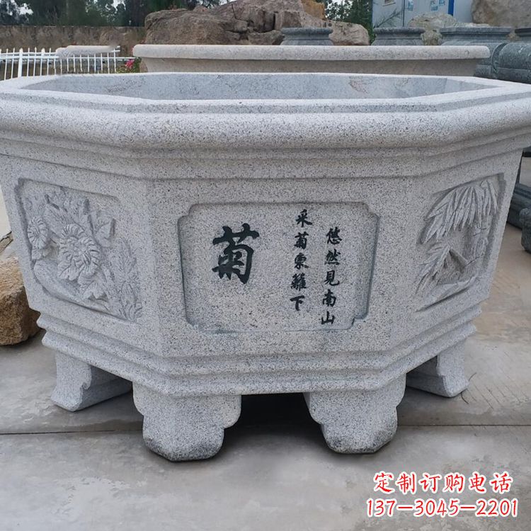 湖北菊花-中式砂岩花盆雕塑