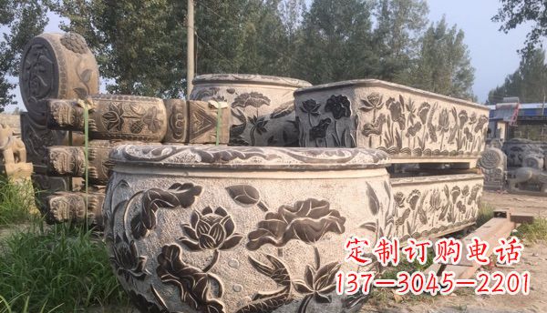 湖北出类拔萃的丝绸石浮雕仿古圆水缸