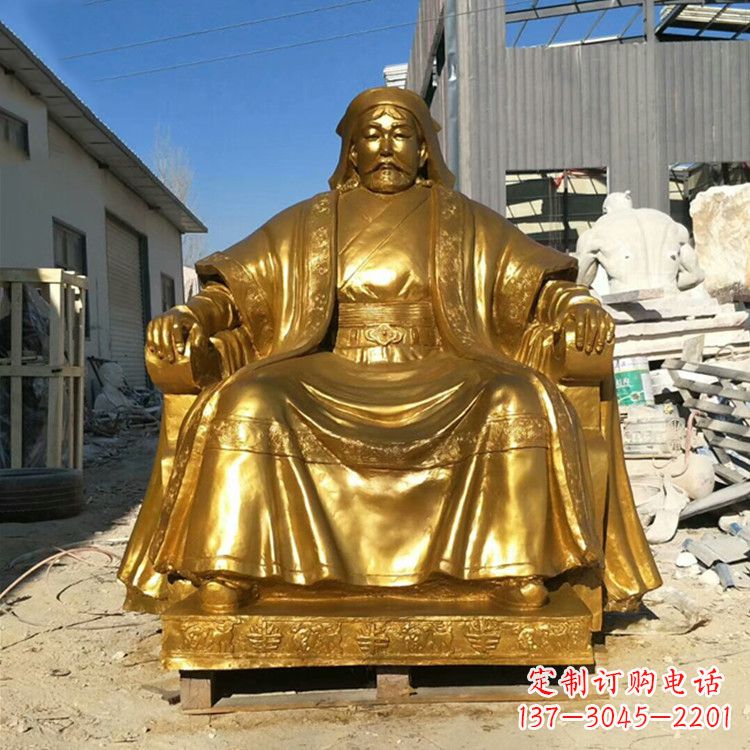 湖北鎏金成吉思汗铜雕-中国历史伟人古代著名人物雕像