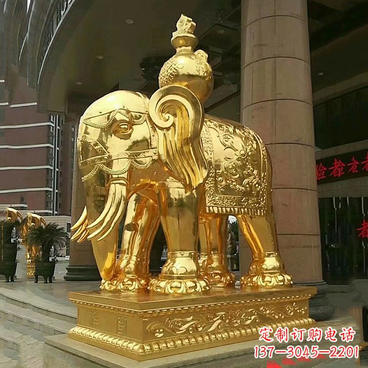 湖北鎏金大门大象铜雕,招财辟邪吉祥动物雕塑