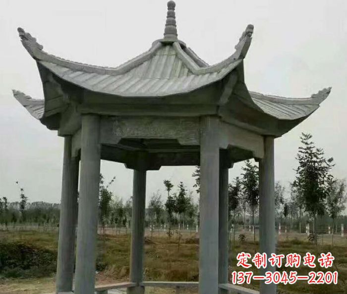 湖北精美六角石凉亭雕塑