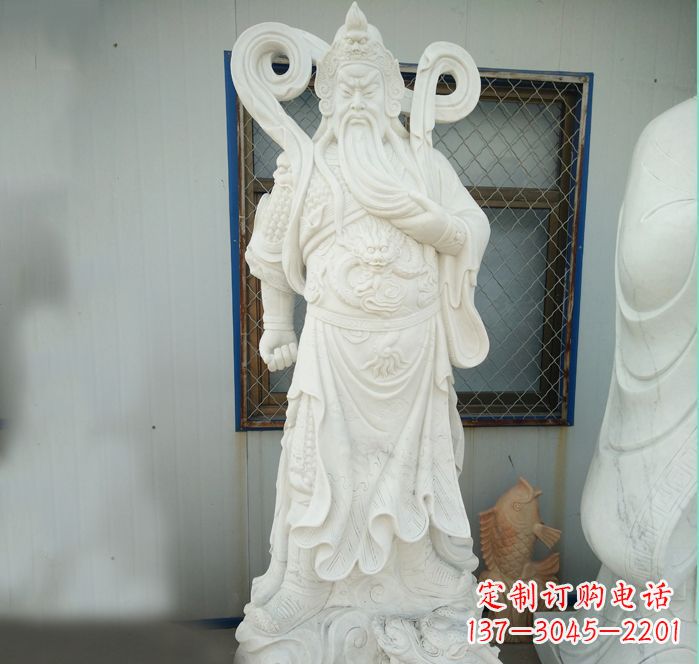 湖北手工汉白玉关公雕塑