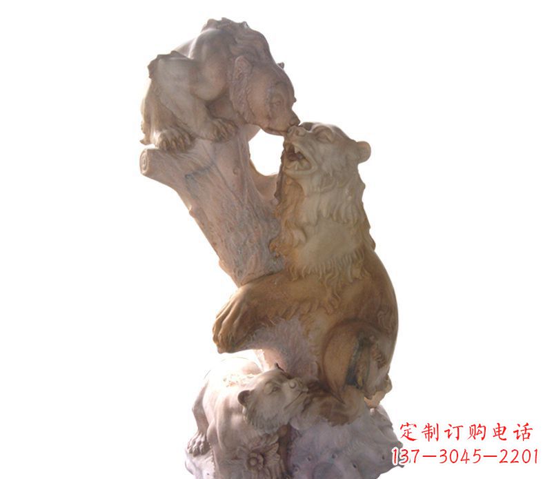 湖北母子狗熊石雕公园动物雕塑