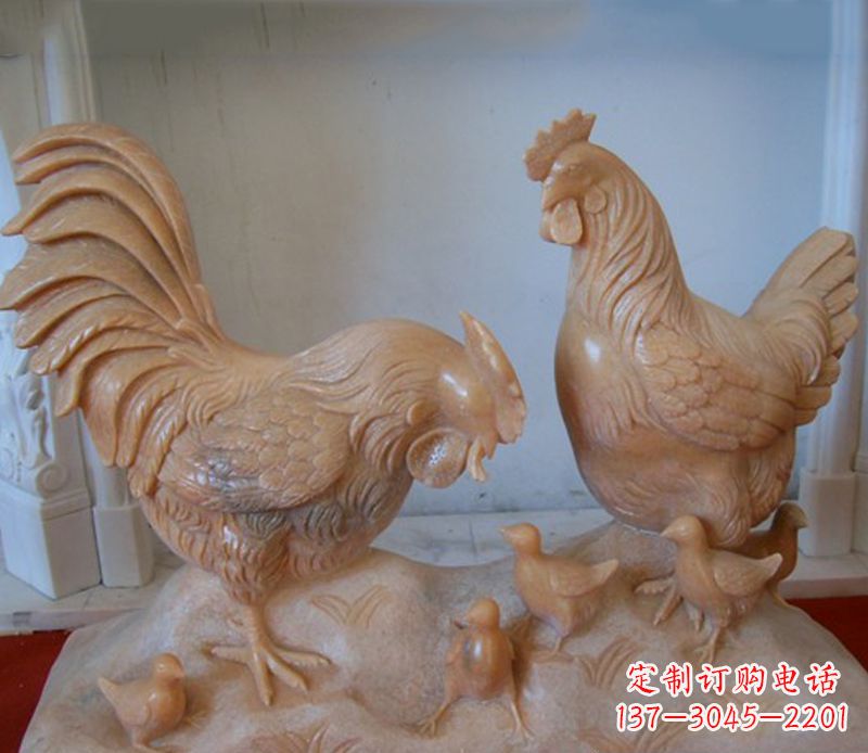 湖北中领雕塑--精致石雕母子鸡动物雕塑