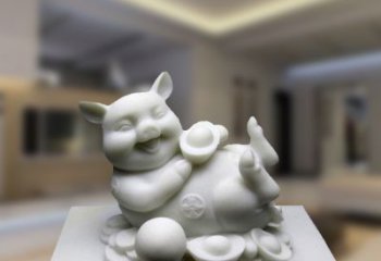 湖北汉白玉动物雕塑，招财猪石雕精美装饰