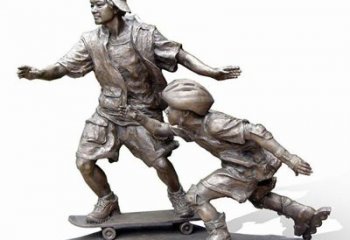 湖北激情滑板，艺术雕塑：城市滑冰男孩铜雕