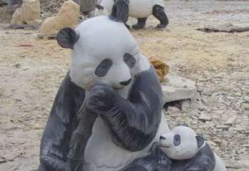 湖北母子熊猫石雕仿真动物雕塑