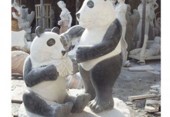 湖北母子熊猫石雕，传达真挚的亲情